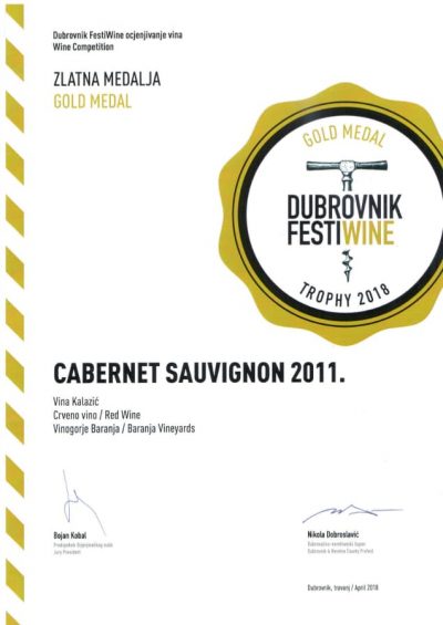 Cabernet sauvignon 2011 | Zlatna medalja na Dubrovnik festiwine 2018