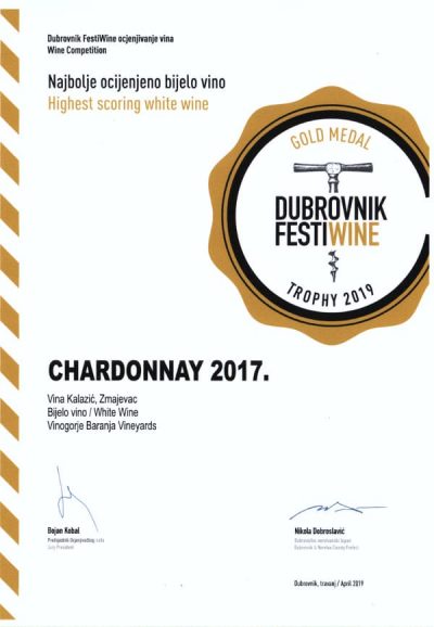 Chardonnay 2017 | Najbolje ocijenjeno bijelo vino na Dubrovnik festiwine 2019