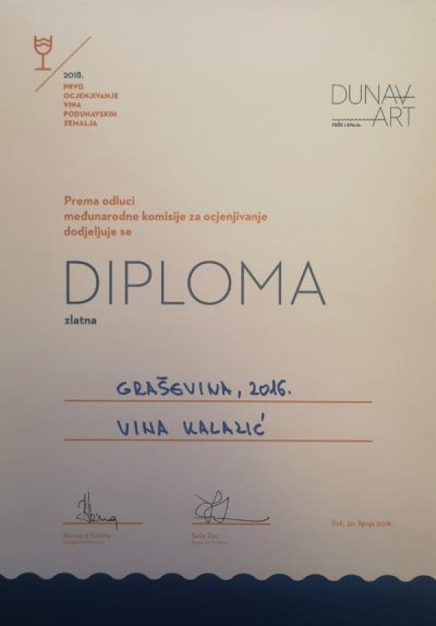 Graševina 2016 |Zlatna diploma na Dunav art festivalu 2018