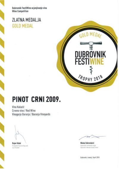 Pinot crni 2009 | Zlatna medalja i najbolje ocijenjeno crveno vino na Dubrovnik festiwine 2018